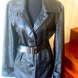 Pretty little thing, vegan faux leather oversized maxi trench coat, size medium